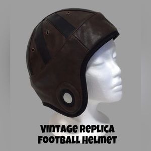 Vintage Replica Faux Leather‎ Dog-Eared Football Helmet, Brown & Black, Padded